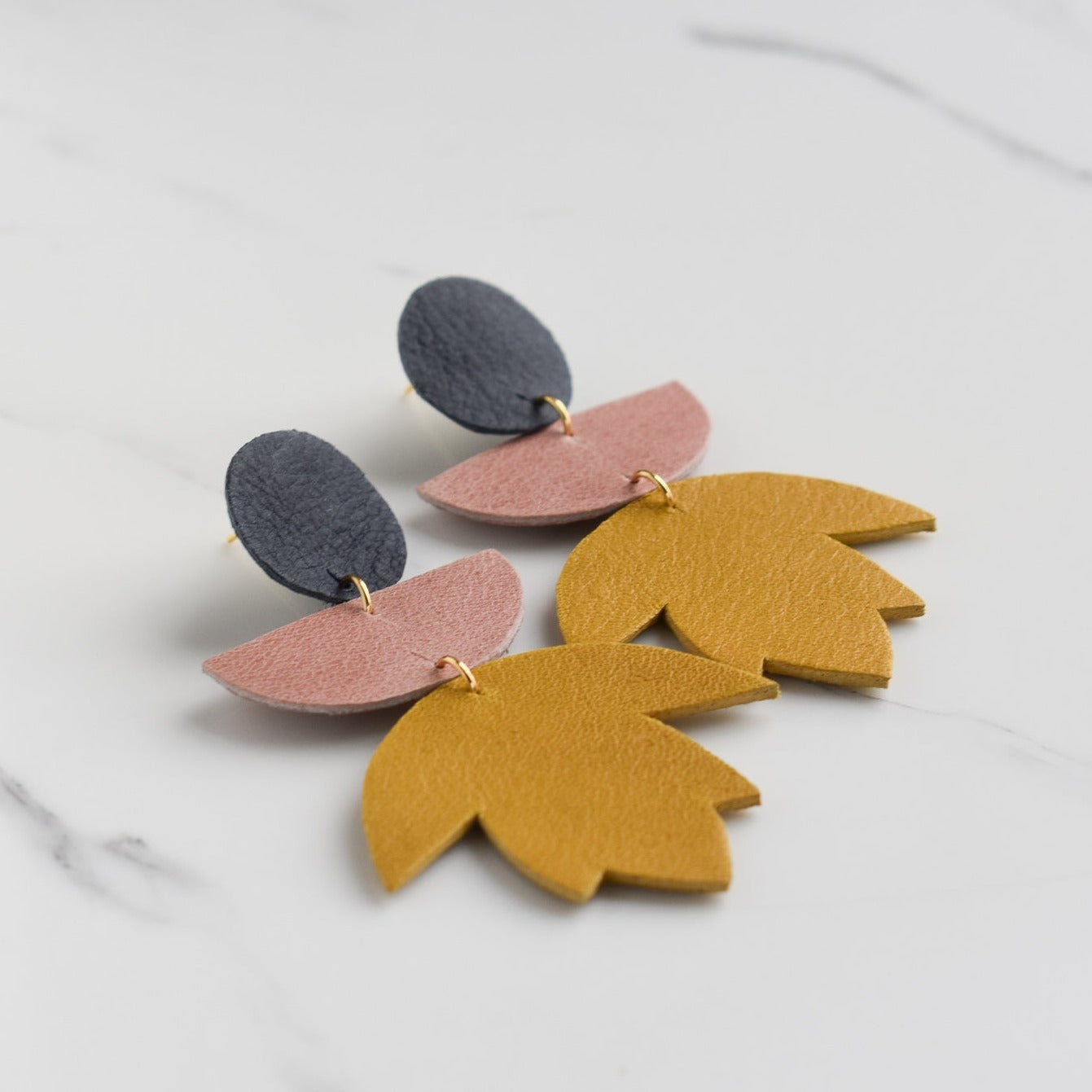 Handmade, light weight and comfortable to wear all day long leather earrings. All our earring hooks are made with a high quality stainless steel and they are hypo allergenic. They will not tarnish or irritate your sensitive skin.