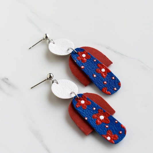 Hand painted and handmade, light weight and comfortable to wear all day long leather earrings. All our earring hooks are made with a high quality stainless steel and they are hypo allergenic. &nbsp;They will not tarnish or irritate your sensitive skin.

