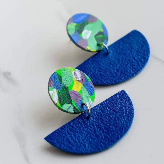 Hand painted and handmade, light weight and comfortable to wear all day long leather earrings. All our earring hooks are made with a high quality stainless steel and they are hypo allergenic. &nbsp;They will not tarnish or irritate your sensitive skin.

