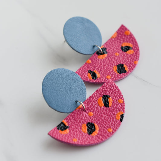 Hand painted and handmade, light weight and comfortable to wear all day long leather earrings. All our earring hooks are made with a high quality stainless steel and they are hypo allergenic. &nbsp;They will not tarnish or irritate your sensitive skin.

