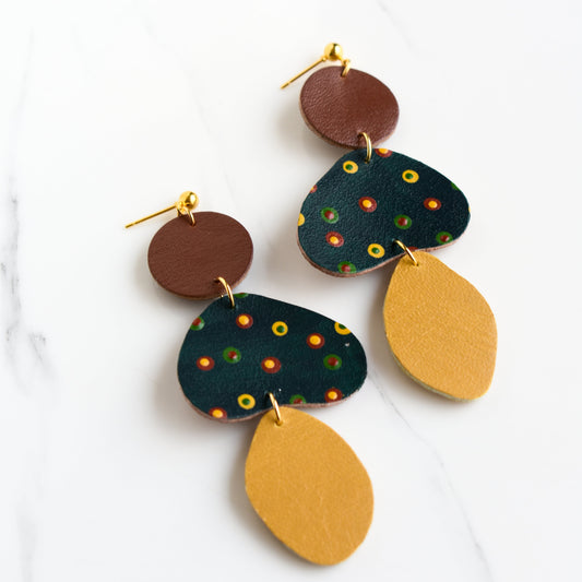Hand painted and handmade, light weight and comfortable to wear all day long leather earrings. All our earring hooks are made with a high quality stainless steel and they are hypo allergenic. &nbsp;They will not tarnish or irritate your sensitive skin.

