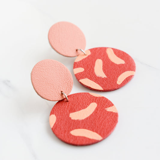 Hand painted and handmade, light weight and comfortable to wear all day long leather earrings. All our earring hooks are made with a high quality stainless steel and they are hypo allergenic. &nbsp;They will not tarnish or irritate your sensitive skin.


