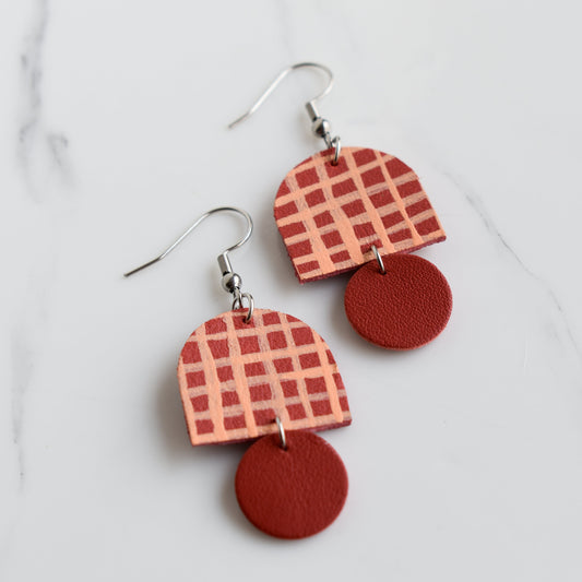Hand painted and handmade, light weight and comfortable to wear all day long leather earrings. All our earring hooks are made with a high quality stainless steel and they are hypo allergenic. &nbsp;They will not tarnish or irritate your sensitive skin.


