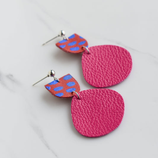 Hand painted and handmade, light weight and comfortable to wear all day long leather earrings. All our earring hooks are made with a high quality stainless steel and they are hypo allergenic. &nbsp;They will not tarnish or irritate your sensitive skin.

