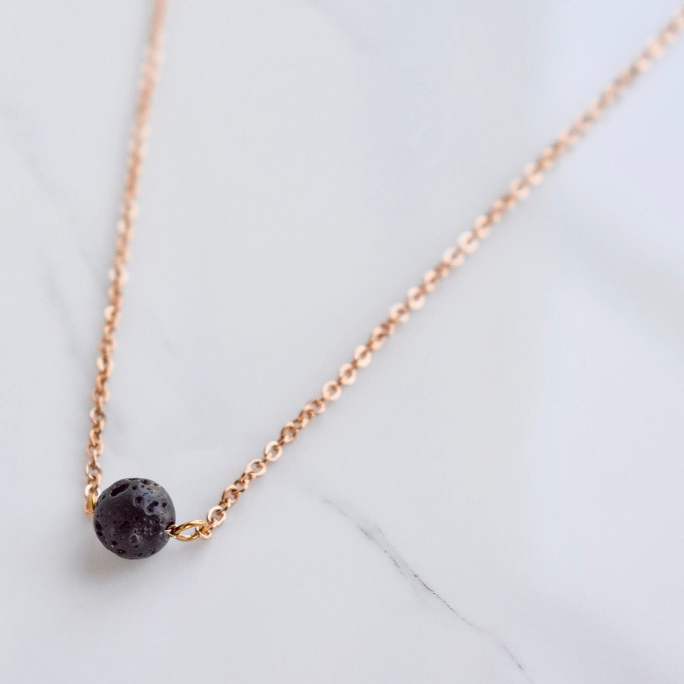 Lava Bead Necklace - Black & Rose Gold