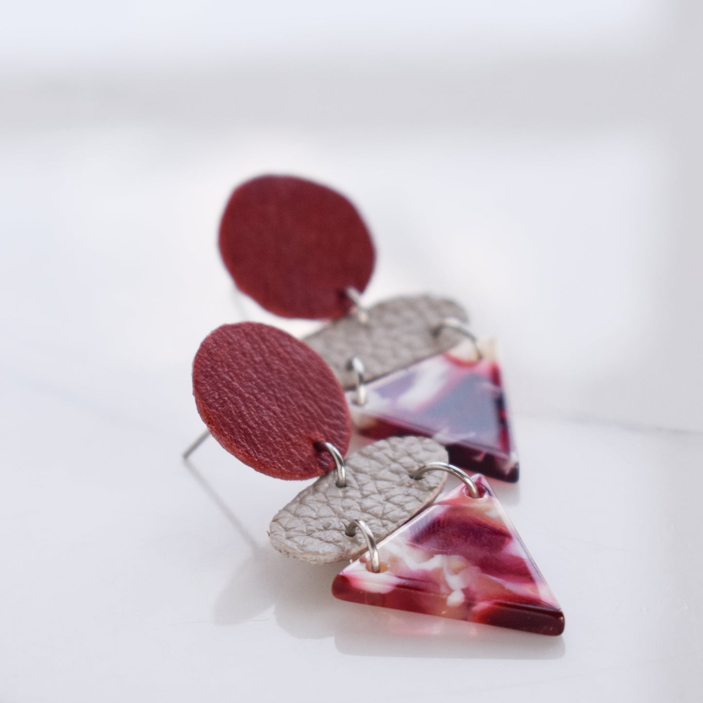 Handmade, light weight and comfortable to wear all day long leather earrings. All our earring hooks are made with a high quality stainless steel and they are hypo allergenic.  They will not tarnish or irritate your sensitive skin.