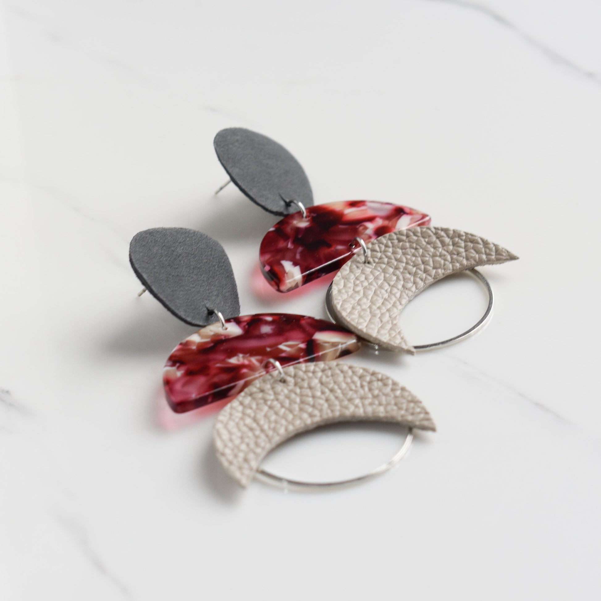 Handmade, light weight and comfortable to wear all day long leather earrings. All our earring hooks are made with a high quality stainless steel and they are hypo allergenic.  They will not tarnish or irritate your sensitive skin.